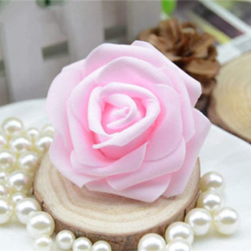 Lightingsky 3 x 1.6 x 3 inches 100pcs DIY Real Touch 3D Artificial Foam Rose Head Without Stem for Wedding Party Home Decoration (Pink) - Image 2